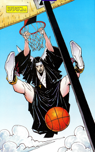 Nun of the Above drops a nasty dunk in a pick-up basketball game.
